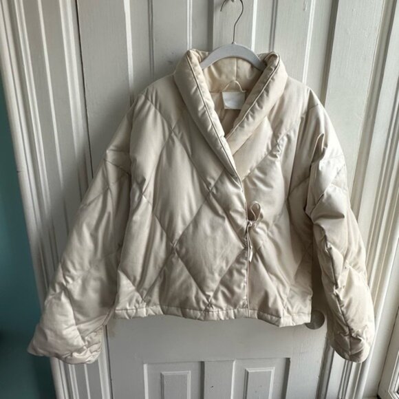 Scandia Home Quilted Down Wrap Jacket Coat Cream - Picture 1 of 8